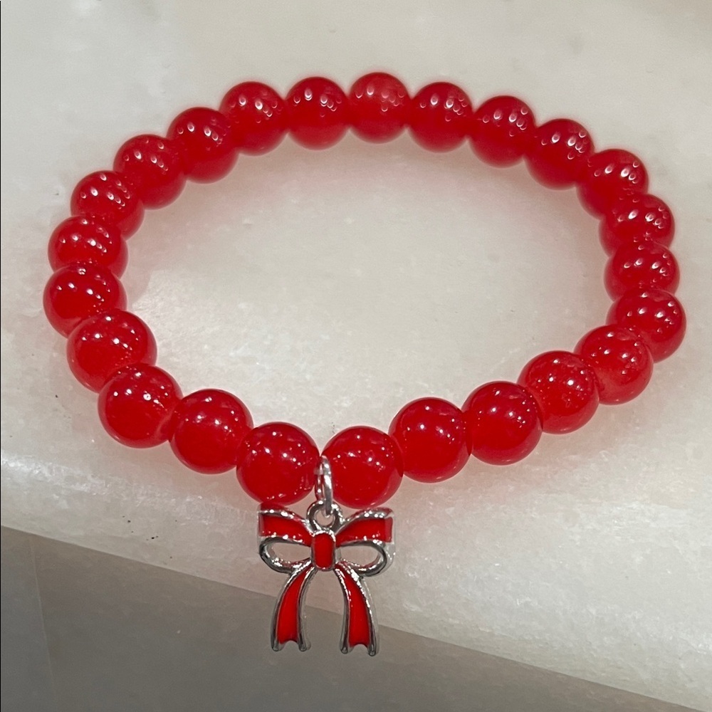 Elegant Red Beaded Bracelet with Bow Charm